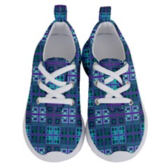 Mod Purple Green Turquoise Square Pattern Running Shoes