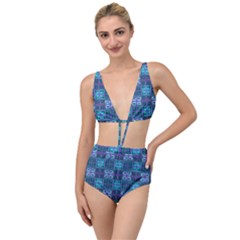Mod Purple Green Turquoise Square Pattern Tied Up Two Piece Swimsuit
