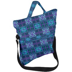 Mod Purple Green Turquoise Square Pattern Fold Over Handle Tote Bag