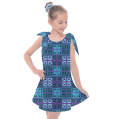 Mod Purple Green Turquoise Square Pattern Kids  Tie Up Tunic Dress