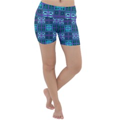 Mod Purple Green Turquoise Square Pattern Lightweight Velour Yoga Shorts by BrightVibesDesign