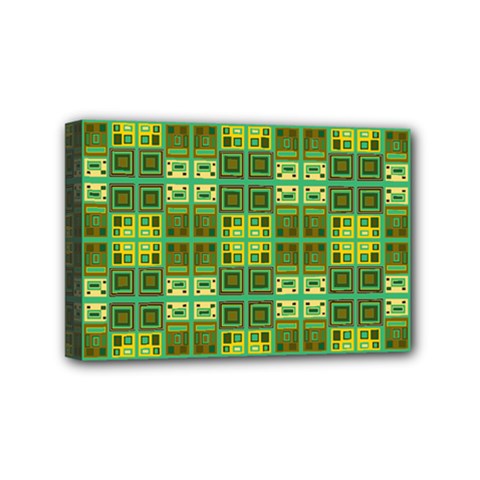 Mod Yellow Green Squares Pattern Mini Canvas 6  X 4  (stretched)