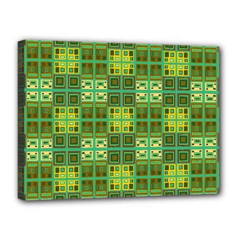 Mod Yellow Green Squares Pattern Canvas 16  X 12  (stretched)