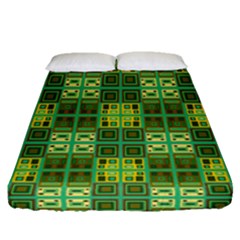Mod Yellow Green Squares Pattern Fitted Sheet (queen Size) by BrightVibesDesign
