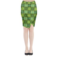 Mod Yellow Green Squares Pattern Midi Wrap Pencil Skirt