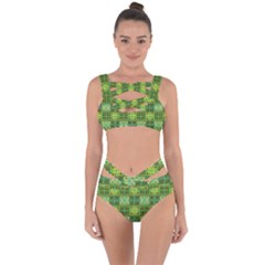 Mod Yellow Green Squares Pattern Bandaged Up Bikini Set 