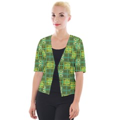 Mod Yellow Green Squares Pattern Cropped Button Cardigan