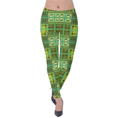 Mod Yellow Green Squares Pattern Velvet Leggings