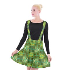 Mod Yellow Green Squares Pattern Suspender Skater Skirt