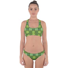 Mod Yellow Green Squares Pattern Cross Back Hipster Bikini Set by BrightVibesDesign