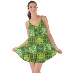 Mod Yellow Green Squares Pattern Love The Sun Cover Up by BrightVibesDesign
