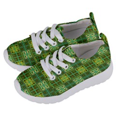 Mod Yellow Green Squares Pattern Kids  Lightweight Sports Shoes by BrightVibesDesign