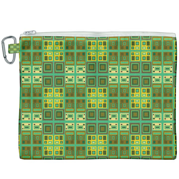 Mod Yellow Green Squares Pattern Canvas Cosmetic Bag (XXXL)