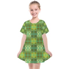 Mod Yellow Green Squares Pattern Kids  Smock Dress