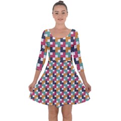 Background Abstract Geometric Quarter Sleeve Skater Dress by Simbadda