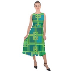 Green Abstract Geometric Midi Tie-back Chiffon Dress by Simbadda