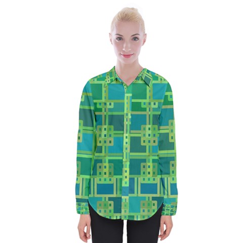 Green Abstract Geometric Womens Long Sleeve Shirt by Simbadda