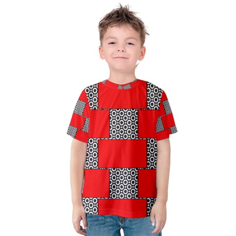 Black And White Red Patterns Kids  Cotton Tee by Simbadda