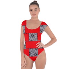 Black And White Red Patterns Short Sleeve Leotard  by Simbadda