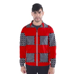 Black And White Red Patterns Windbreaker (men) by Simbadda