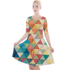 Background Geometric Triangle Quarter Sleeve A-line Dress by Simbadda