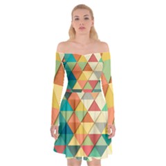 Background Geometric Triangle Off Shoulder Skater Dress by Simbadda
