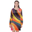 Abstract Colorful Background Wavy Long Sleeve Chiffon Shift Dress  View1