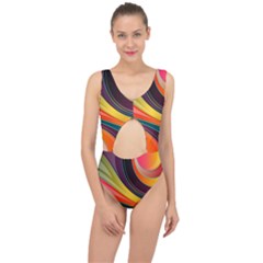 Abstract Colorful Background Wavy Center Cut Out Swimsuit