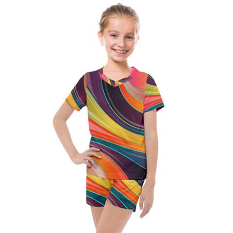 Abstract Colorful Background Wavy Kids  Mesh Tee And Shorts Set by Simbadda