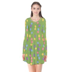 Balloon Grass Party Green Purple Long Sleeve V-neck Flare Dress