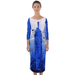 Skyline Skyscraper Abstract Points Quarter Sleeve Midi Bodycon Dress by Simbadda