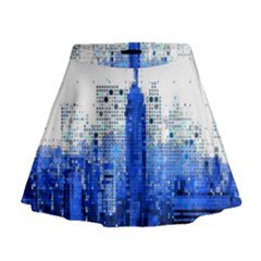 Skyline Skyscraper Abstract Points Mini Flare Skirt by Simbadda