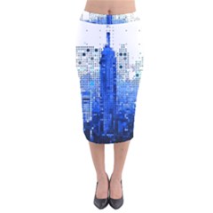 Skyline Skyscraper Abstract Points Velvet Midi Pencil Skirt by Simbadda