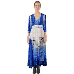 Skyline Skyscraper Abstract Points Button Up Boho Maxi Dress
