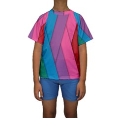 Abstract Background Colorful Strips Kids  Short Sleeve Swimwear by Simbadda