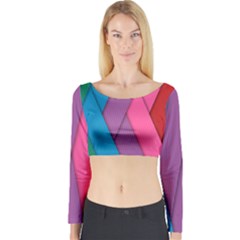 Abstract Background Colorful Strips Long Sleeve Crop Top by Simbadda