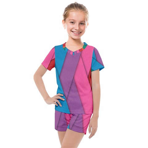 Abstract Background Colorful Strips Kids  Mesh Tee And Shorts Set by Simbadda