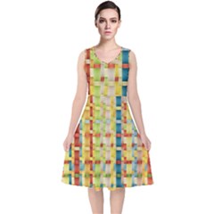 Woven Pattern Background Yellow V-neck Midi Sleeveless Dress  by Simbadda