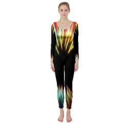 Color Background Structure Lines Long Sleeve Catsuit by Simbadda