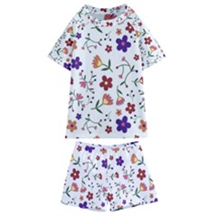 Flowers Pattern Texture Nature Kids  Swim Tee And Shorts Set by Simbadda