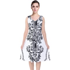 Floriated Antique Scroll Fruit V-neck Midi Sleeveless Dress  by Simbadda