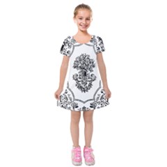 Floriated Antique Scroll Fruit Kids  Short Sleeve Velvet Dress by Simbadda