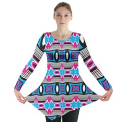 Blue Pink Shapes Rows Jpg                                                       Long Sleeve Tunic by LalyLauraFLM