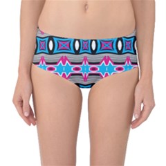 Blue Pink Shapes Rows Jpg                                                       Mid-waist Bikini Bottoms by LalyLauraFLM