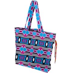 Blue Pink Shapes Rows Jpg                                                Drawstring Tote Bag by LalyLauraFLM