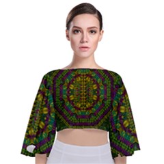 Butterfly Flower Jungle And Full Of Leaves Everywhere Tie Back Butterfly Sleeve Chiffon Top by pepitasart