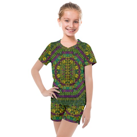 Butterfly Flower Jungle And Full Of Leaves Everywhere Kids  Mesh Tee And Shorts Set by pepitasart