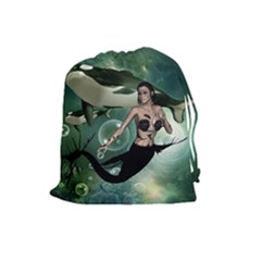 Wonderful Dark Mermaid With Awesome Orca Drawstring Pouch (large) by FantasyWorld7