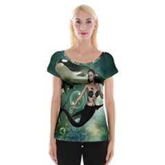 Wonderful Dark Mermaid With Awesome Orca Cap Sleeve Top by FantasyWorld7