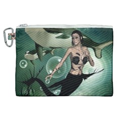 Wonderful Dark Mermaid With Awesome Orca Canvas Cosmetic Bag (xl) by FantasyWorld7